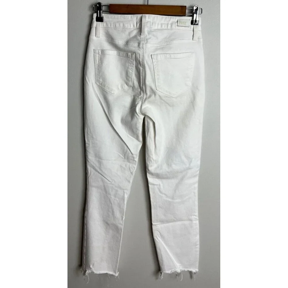 Paige Cindy Crop White High Rise Straight Leg Jeans Size 25 Frayed Hem Women’s